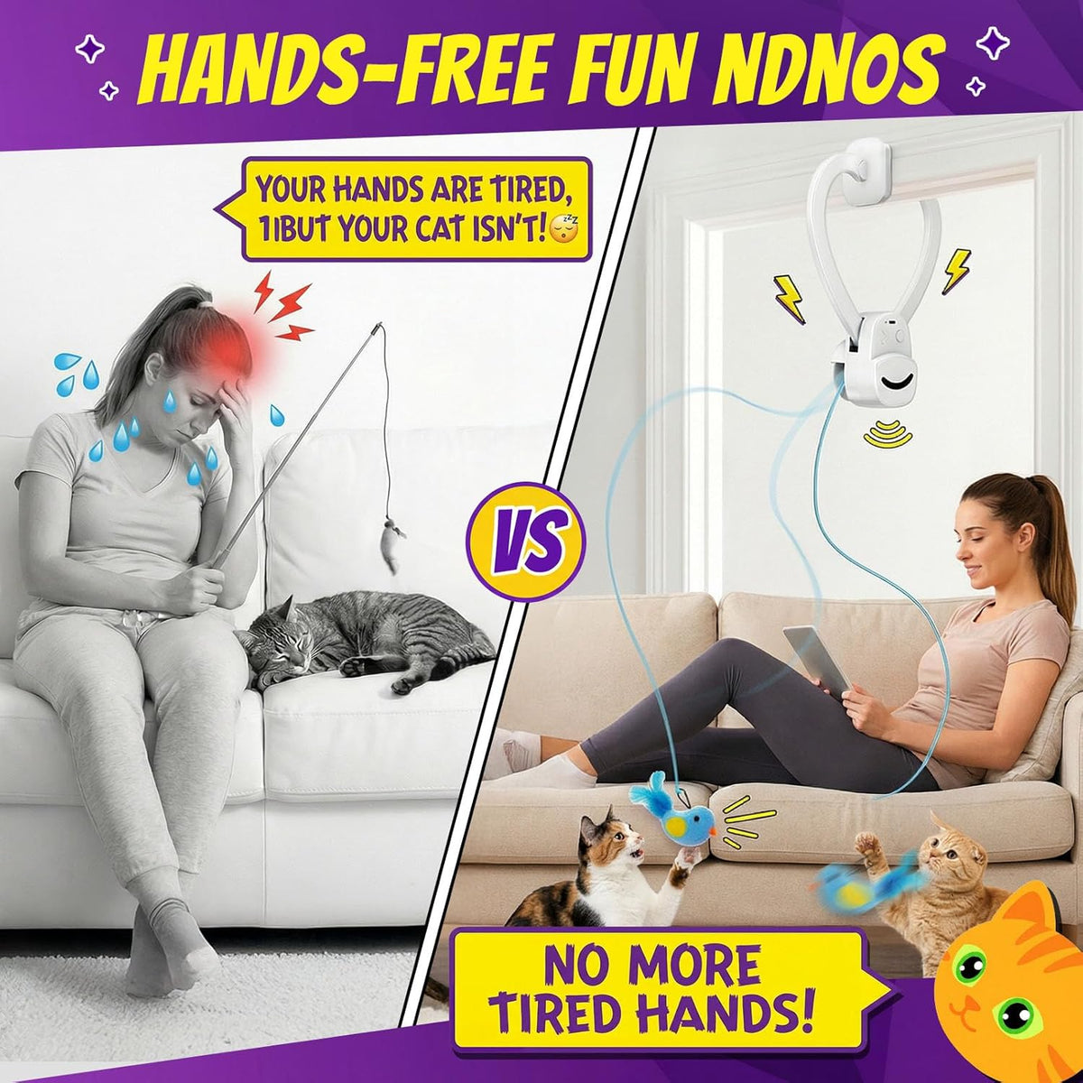 Interactive Cat Toys for Indoor Cats: Automatic Flying Bird Feather Wand Chase Exercise Enrichment Stimulation, USB Rechargeable Durable Safe Hanging