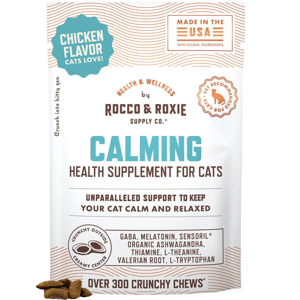 Rocco & Roxie Cat Calming Treats with Melatonin for Cats, Stress and Anxiety Relief, Keep Calm for Grooming, Travel, or Vet Visits, Aid Sleep with