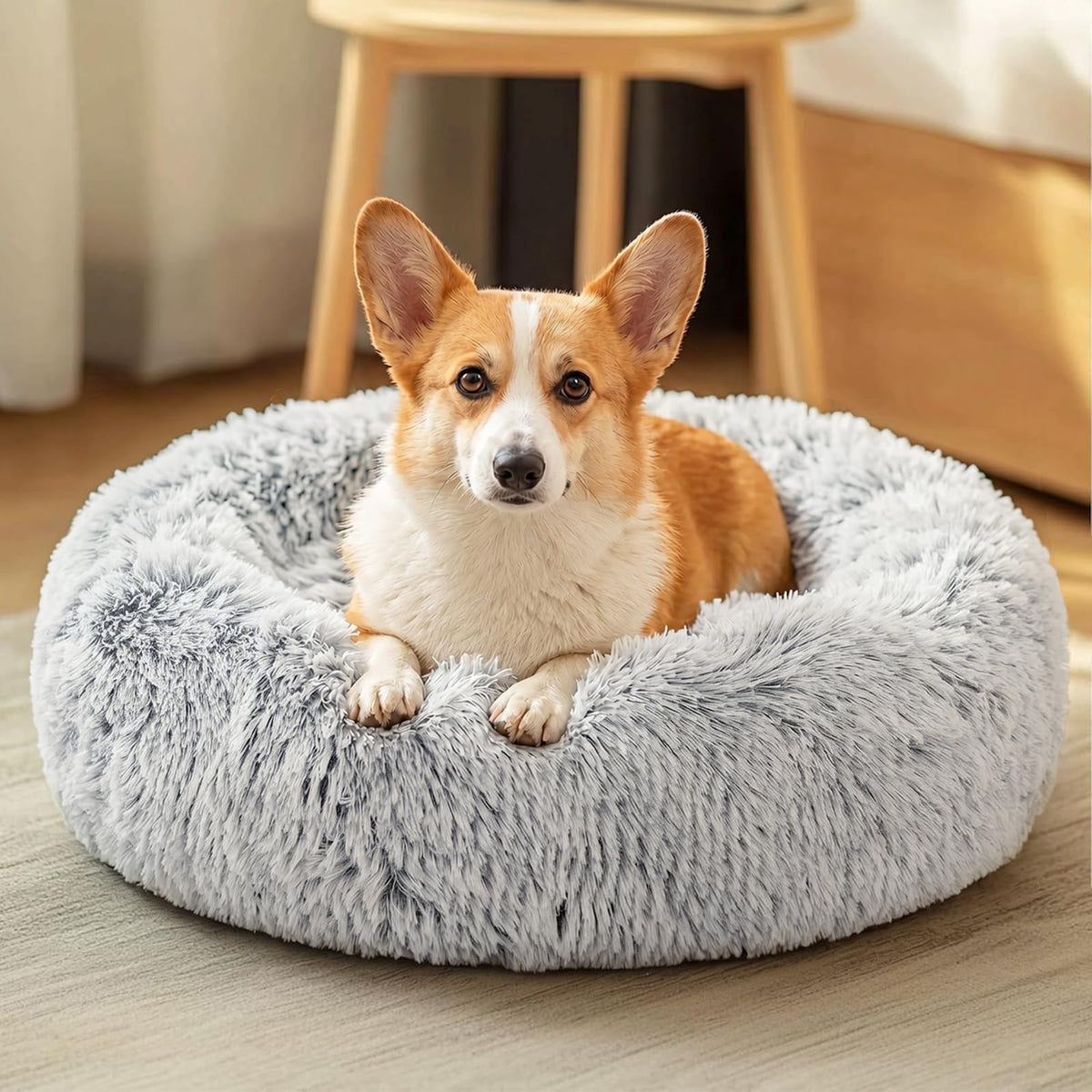 JOLLYVOGUE Dog Bed, Calming Anti-Anxiety Large Dog Bed, Fluffy Donut Cushion for Medium and Large Pets (27"/30"/36")