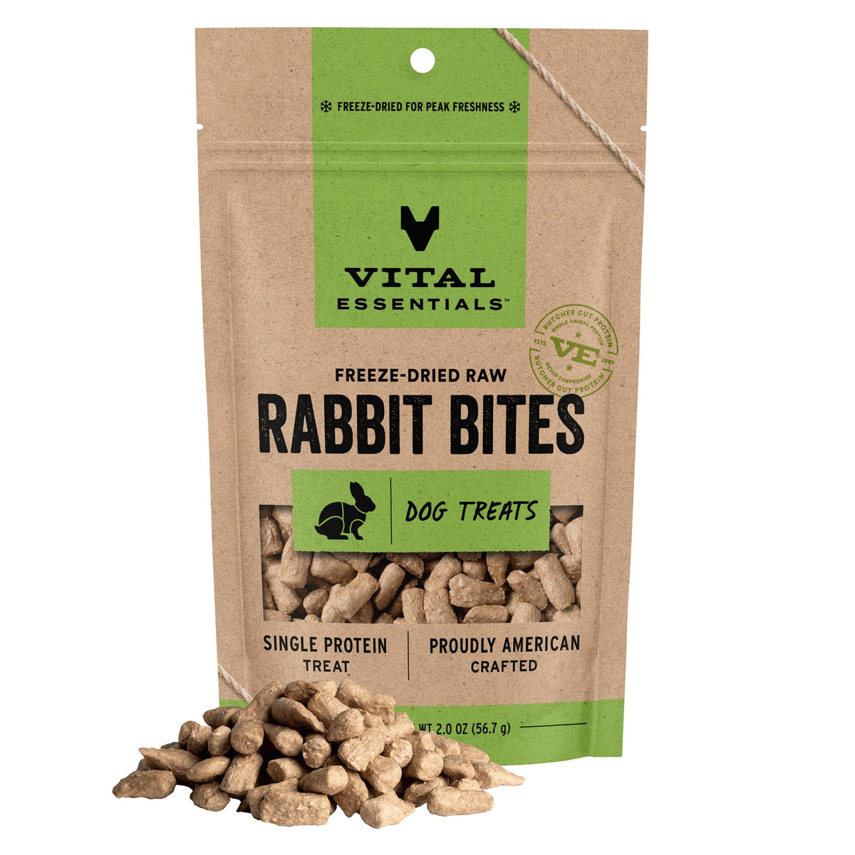 Vital Essentials Freeze Dried Dog Treats | Rabbit Bites, Single Protein | Premium Quality | Grain Free Training Treats for Dogs, 2 oz Bag