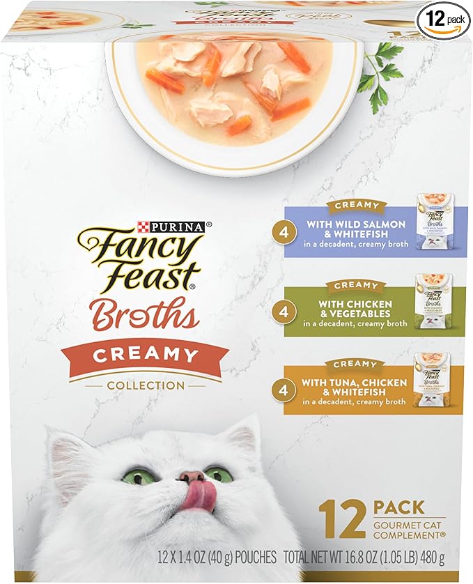 Purina Fancy Feast Lickable Broth Topper Complement Creamy Wet Cat Food Variety Pack - (Pack of 12) 1.4 oz. Pouches