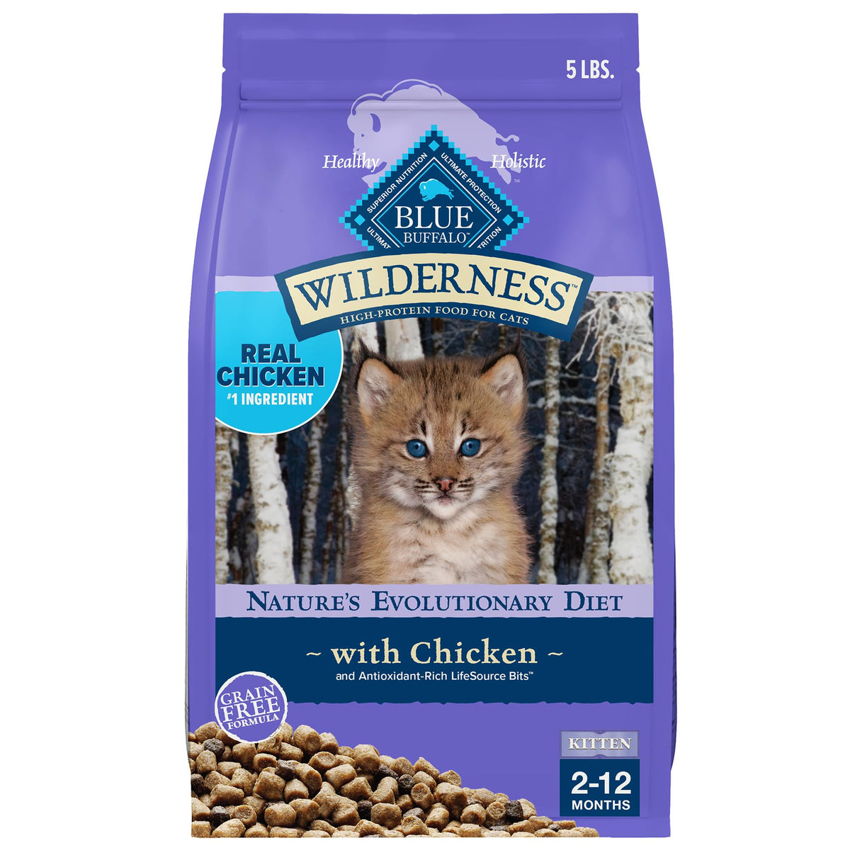 Blue Buffalo Wilderness Natural Kitten Dry Cat Food, with DHA and ARA to Support Brain and Eye Development, High-Protein and Grain-Free Diet
