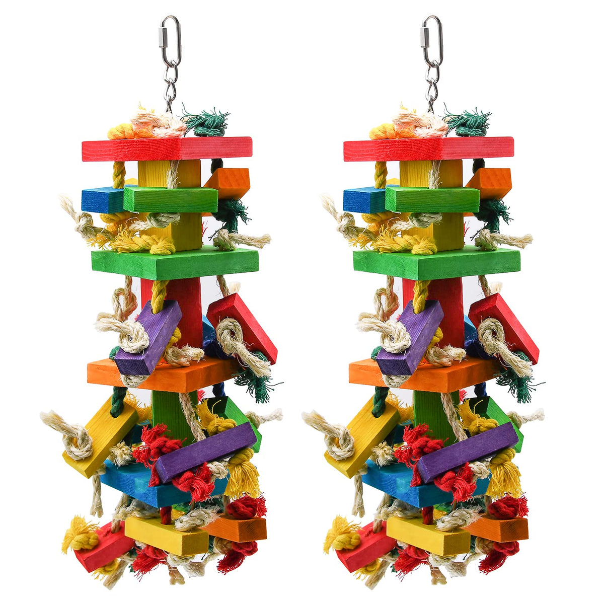 RUBY.Q 2 Pack Large Parrot Toy, 20in Bird Parrot Toy, Multicolored Natural Wooden Bird Chewing Toys for Large Macaws, African Grey and a Variety of