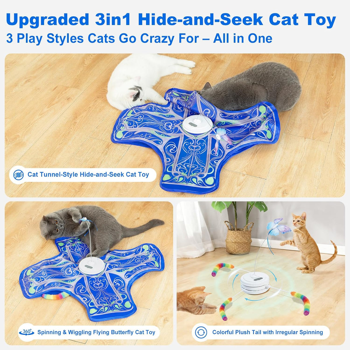 Interactive Cat Toys for Indoor Cats,[Newly Upgraded] Rechargeable Touch Activated Hide and Seek Kitten Toys for Bored Indoor Adult Cats with