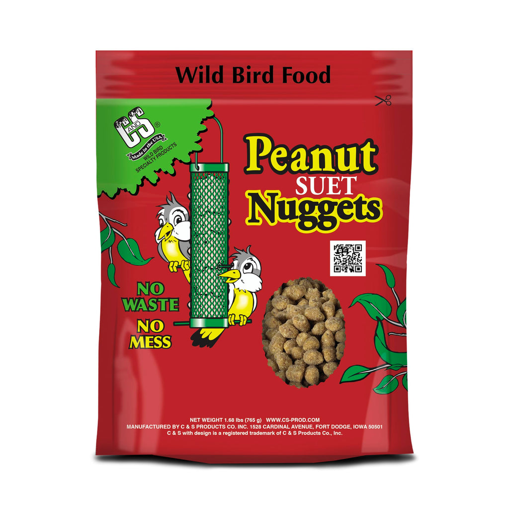 C&S Peanut Suet Nuggets, Outdoor Wild Bird Food for Nuthatches, Woodpeckers and Chickadees, 27 Ounces