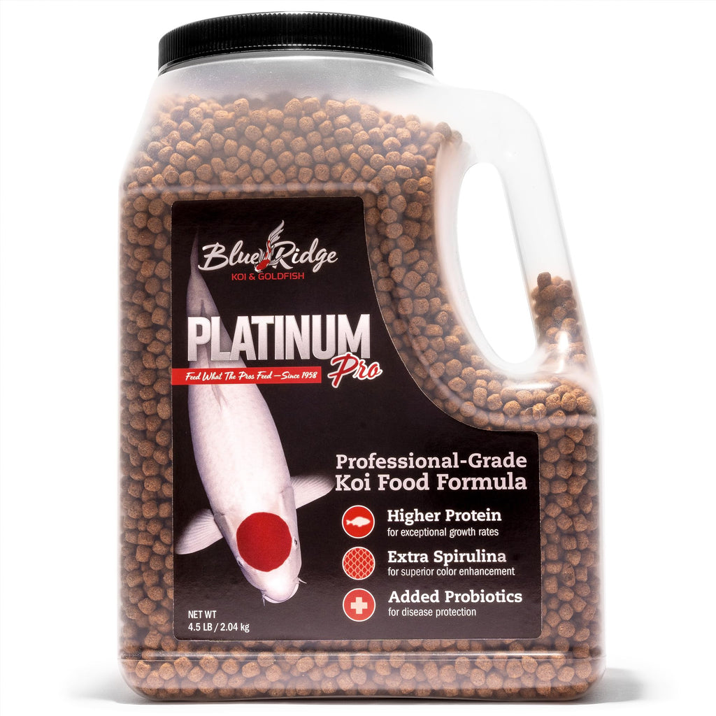 Blue Ridge Koi Fish Food 4.5lb - Koi Food 3/16” Platinum Pro Formula Goldfish Food, Premium Fish Food for Ponds, Ponds Fish Food, Floating Pond Pellet