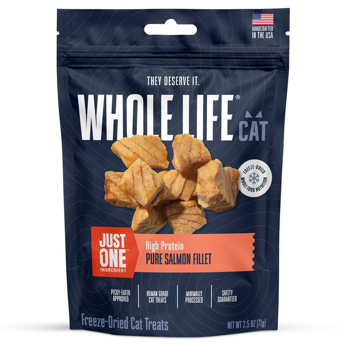 Whole Life Cat Just One Salmon Freeze Dried Cat Treats - Human Grade High Protein Food, Healthy Training Snacks, Freeze Dried Salmon Food Toppers