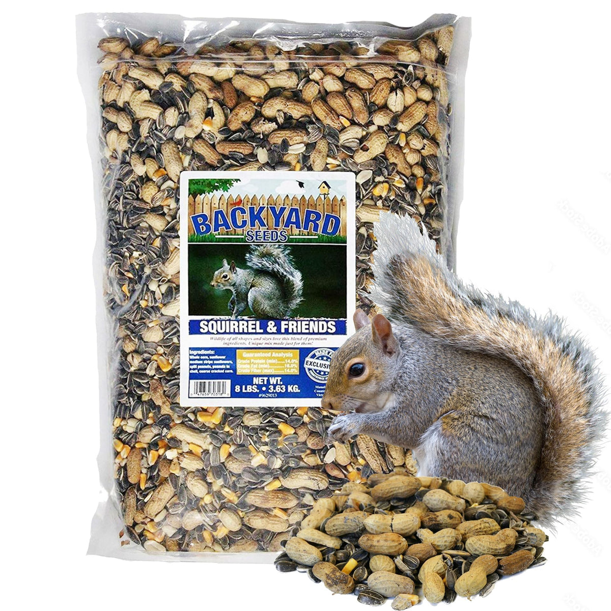 CountryMax Backyard Seeds Squirrel & Chipmunk Food Mix – 8 lb Bag – Premium Wildlife Blend with Sunflower Seeds, Peanuts & Corn – Ideal for
