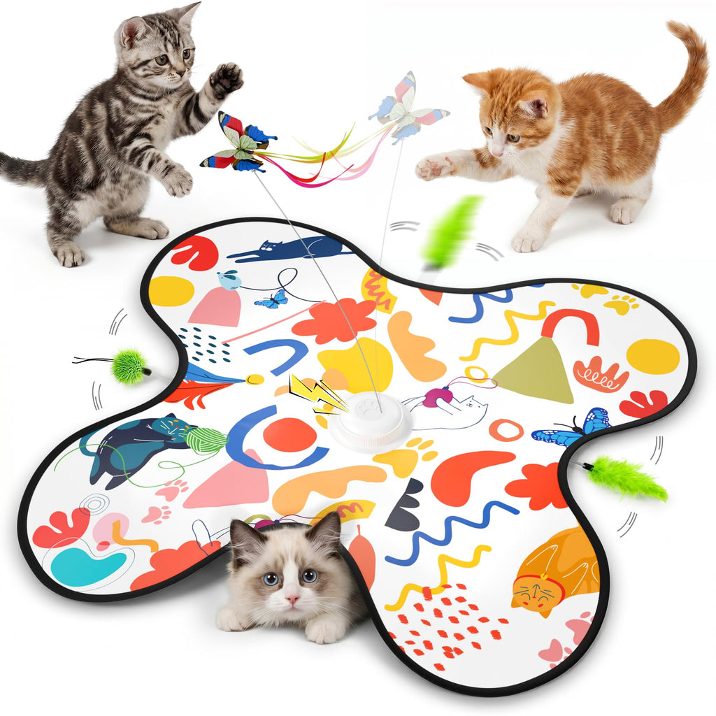 Interactive Cat Toys for Indoor Cats–Rechargeable Automatic Hide and Seek Kittens Toy with Moving Wand Feathers,Fluttering Butterfly,Real Mouse
