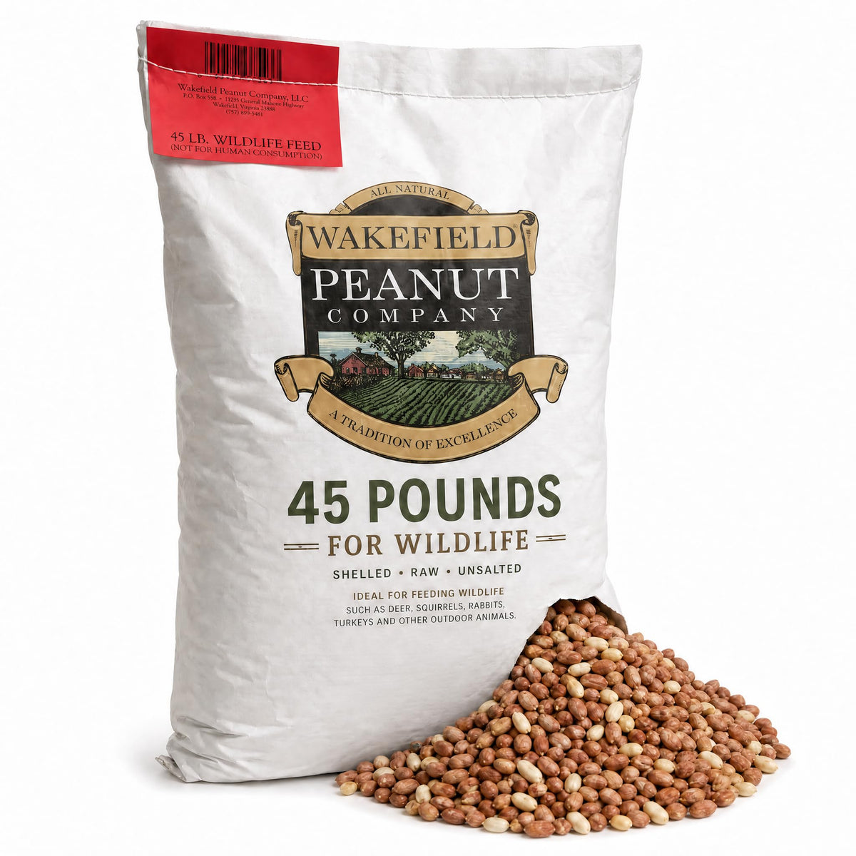 Wakefield Virginia Peanuts 45LB Bulk Bag Shelled Raw Unsalted for Squirrels, Birds, Deer, Pigs and a Wide Variety of Wildlife