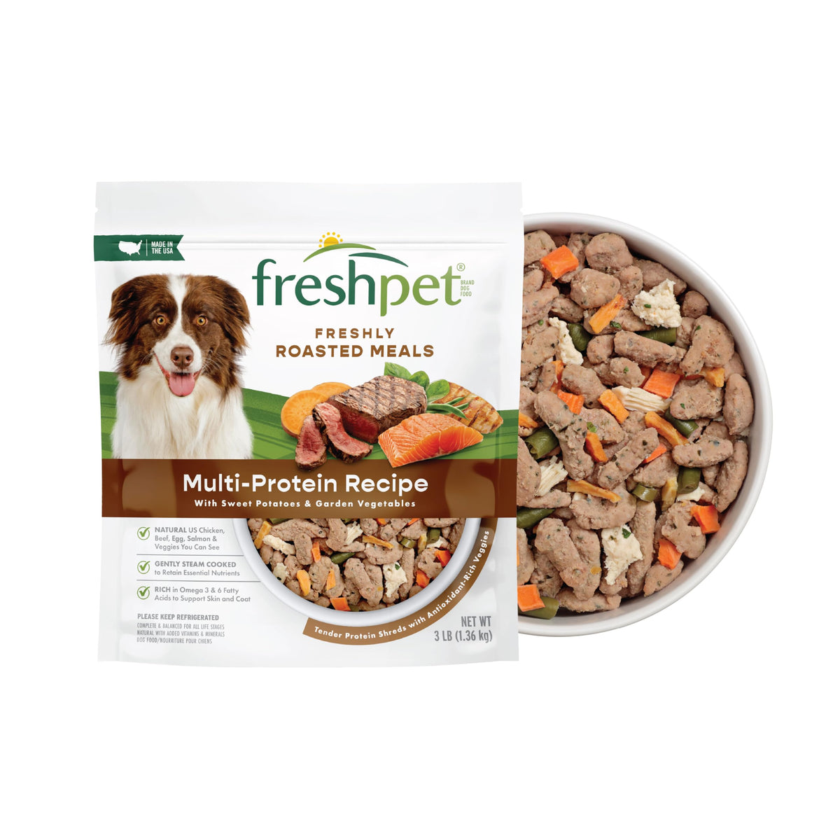 Freshpet Dog Food, Multi-Protein Complete Meal, Chicken, Beef, Egg and Salmon Recipe, 3Lb