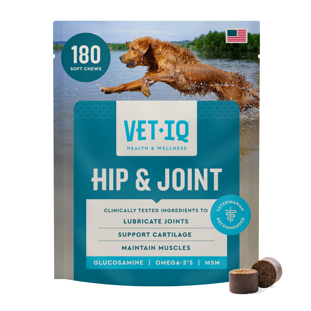 VetIQ Glucosamine Hip & Joint Supplement for Dogs, 180 Soft Chews, Joint Support Supplement with MSM and Krill, Dog Health Supplies Large & Small