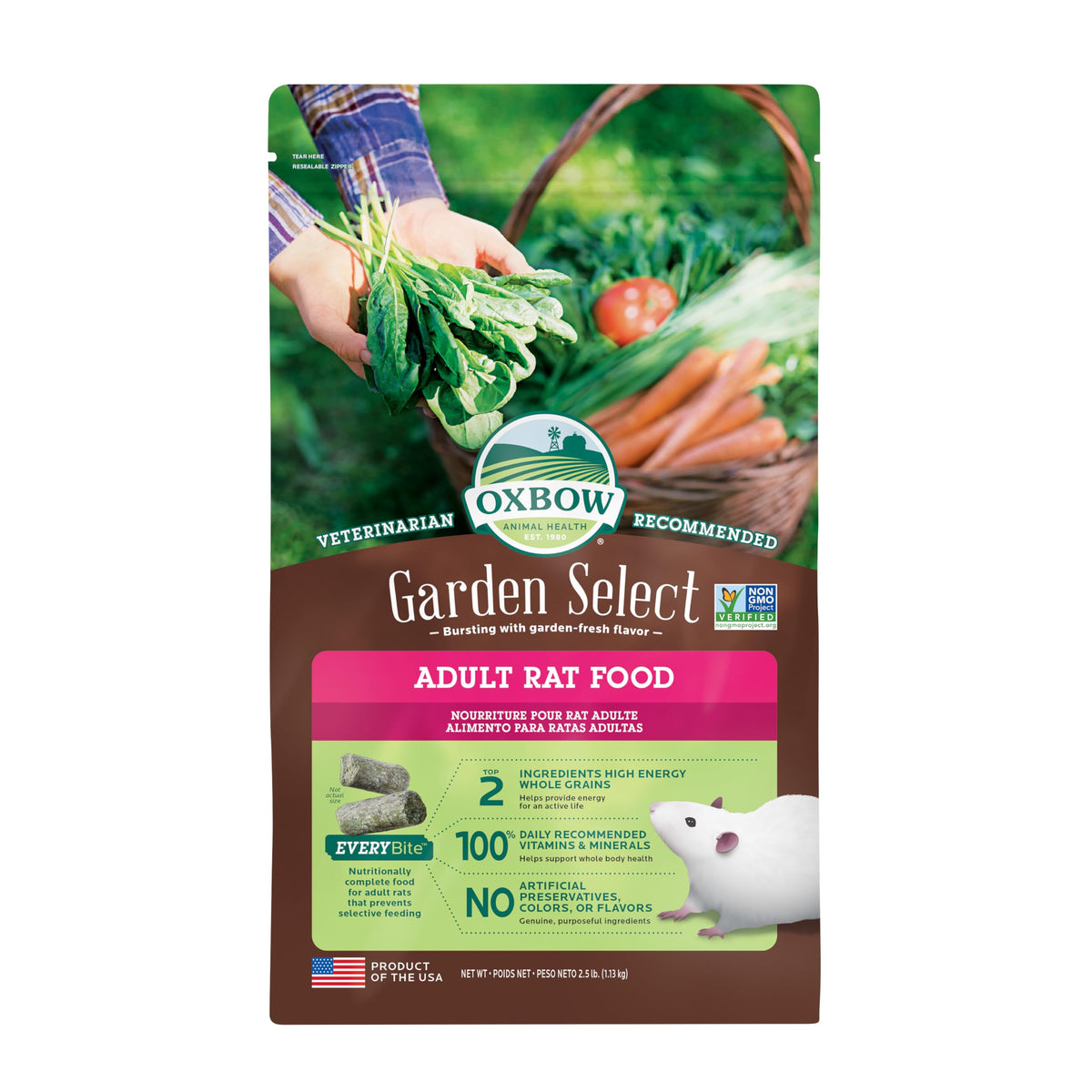 Oxbow Garden Select Adult Rat Food, Garden-Inspired Recipe for Adult Rats, Non-GMO, Vitamin & Mineral Rich Pet Food Pellets, Made in USA with Oxbow