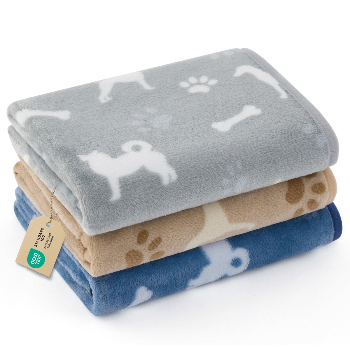 Bedsure 3-Pack Dog Blanket, Ultra-Soft Flannel Fleece Puppy Blanket with Cute Dog Prints, Machine Washable Pet Blanket for Indoor Crate Bed & Travel