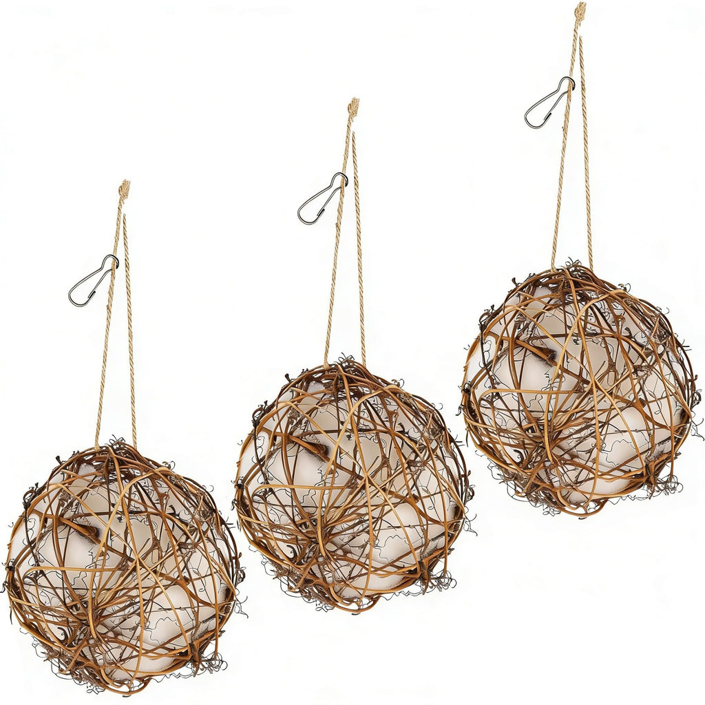 winemana Bird Nesting Material Holder for Hummingbirds, 3 Pack Natural Nesting Balls with Cotton Fibers for Wild Birds Outdoor Hummingbird House Gift