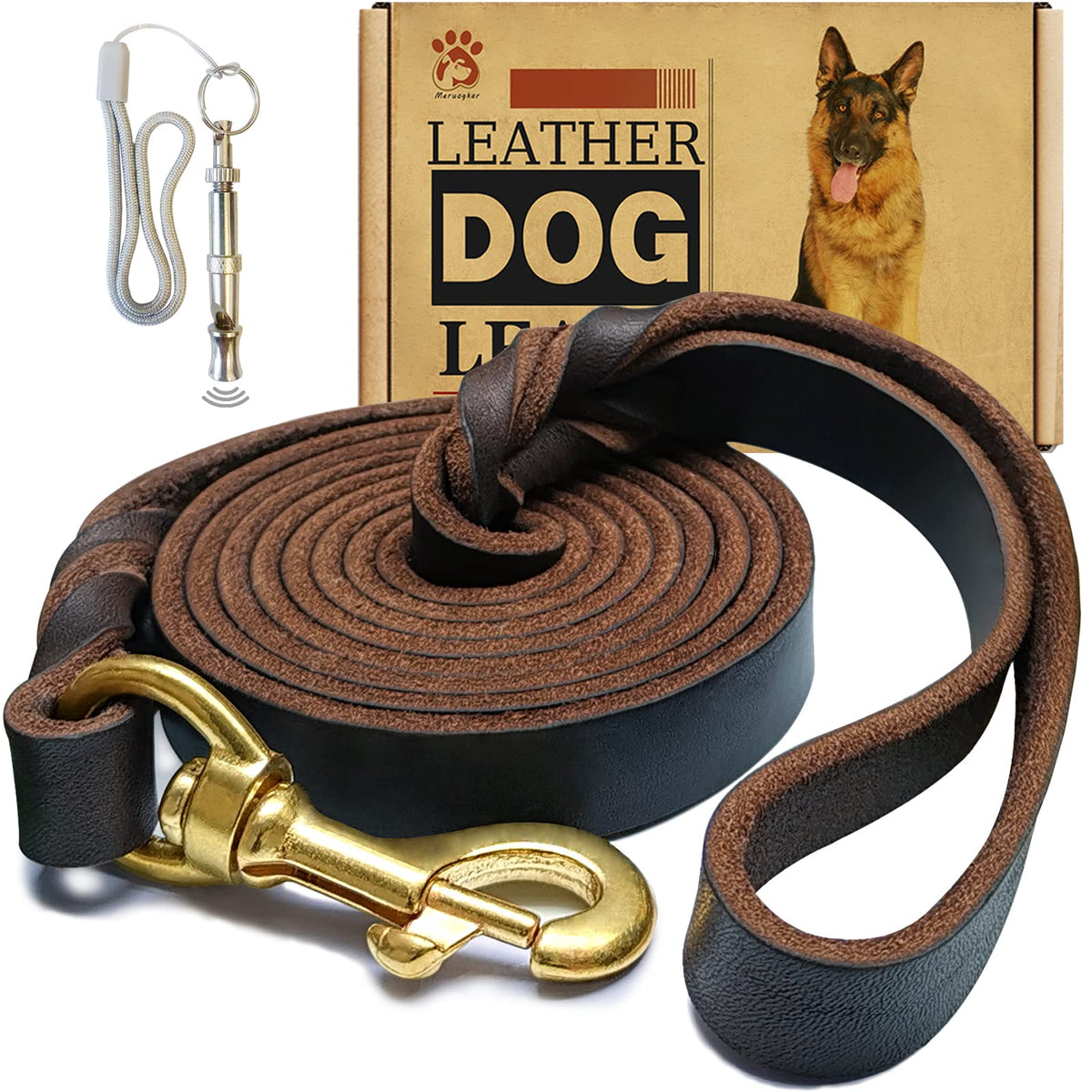 Leather Dog Leash 6ft x 3/4 inch,Strong Heavy Duty Genuine Leather Braided Dog Training Leash, Soft and Comfortable Leather Leash for Large Dogs