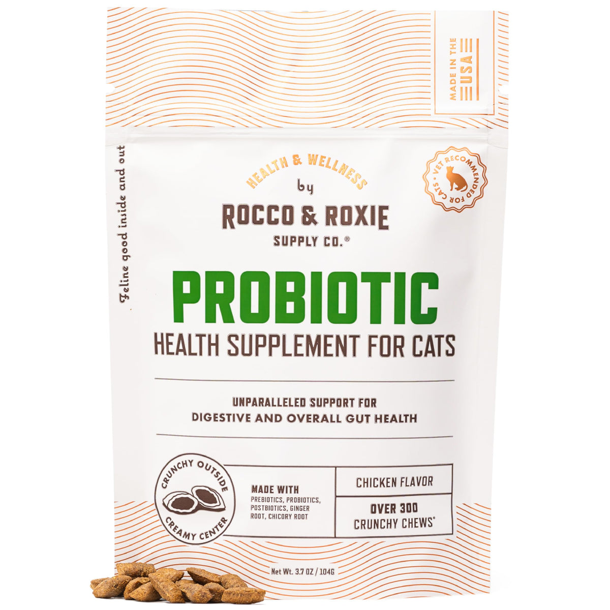 Rocco & Roxie Cat Probiotics, Health Supplement for Cats, Prebiotic & Postbiotic for Digestive + Gut Support, Constipation Relief, Anti Diarrhea