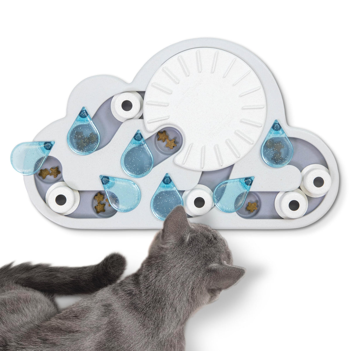 Catstages Nina Ottosson Rainy Day Puzzle & Play Cat Puzzle Feeder – Interactive Treat Game for Indoor Cats, Level 3 Slow Feeder Enrichment Toy, 13.8"
