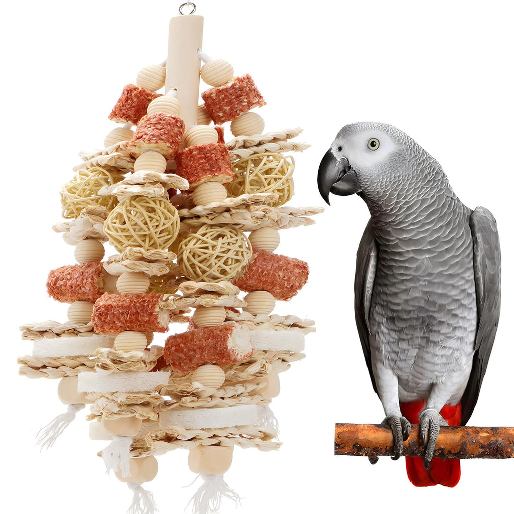 Bird Toys that is 17.5 Inches in Length, Parrot Toy Designed for Chewing Features Natural Corn cob and Loofah Slices, Can Be Hung in Large and