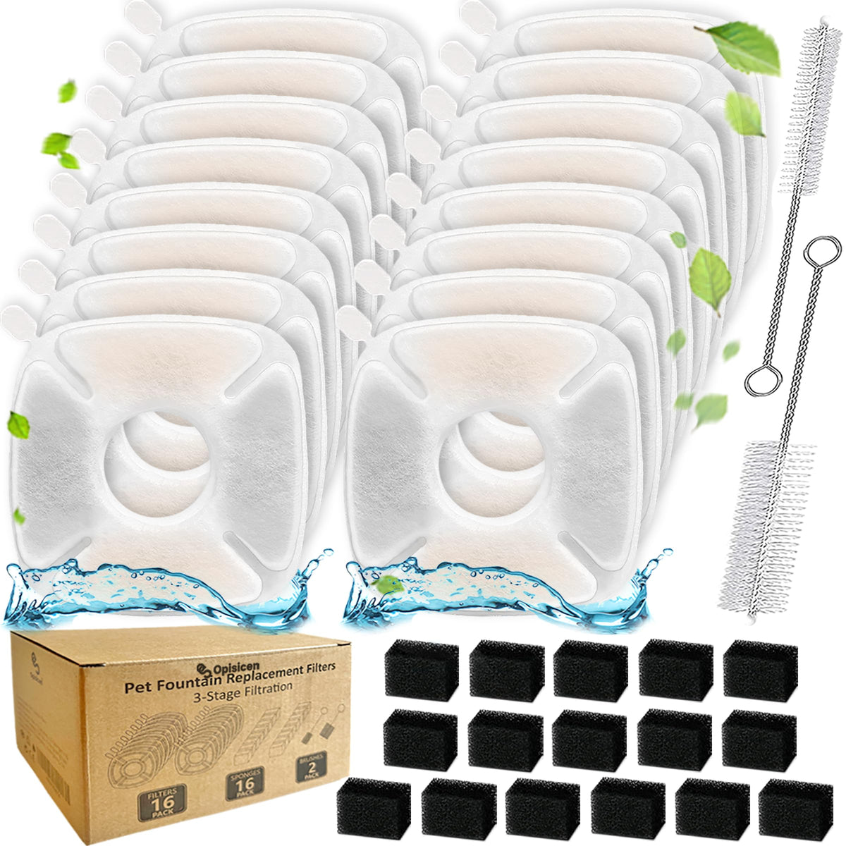 34 Pcs Cat Fountain Filters Replacement Compatible with VEKEN 95oz/2.8L Cat Water Fountain Filters Automatic Dog Water Fountain Filters Pet Fountain