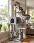 Hey-brother Cat Tree with Large Hammock, Multi-Level Cat Tower for Indoor Cats, Cat Condo with Sisal-Covered Scratching Posts and Top Perch, Light