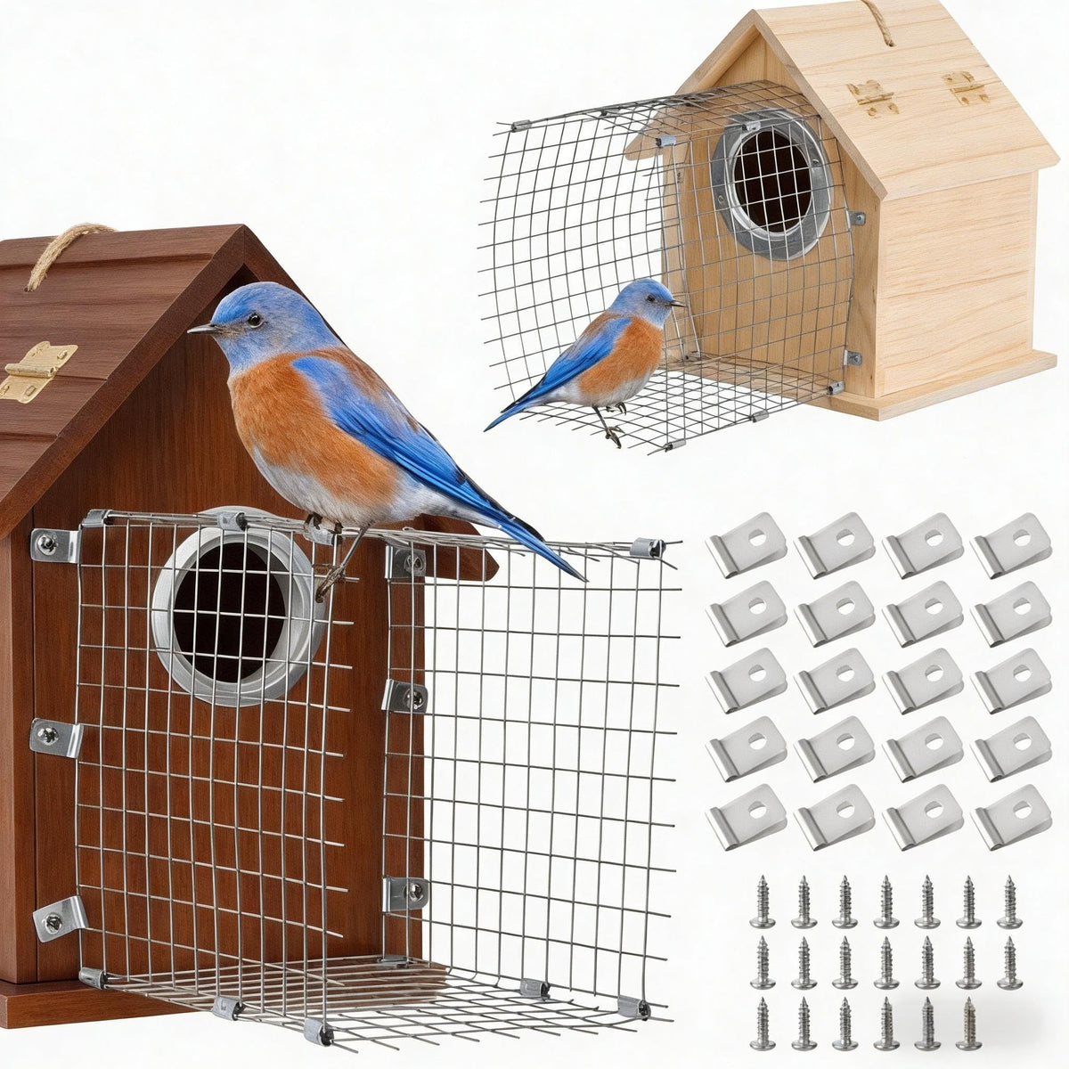 2 Pcs Bluebird House Predator Guards, Stainless Steel Wire Mesh, Silver, 4 x 6 x 6 inches, Protects Eastern Bluebird and Babies