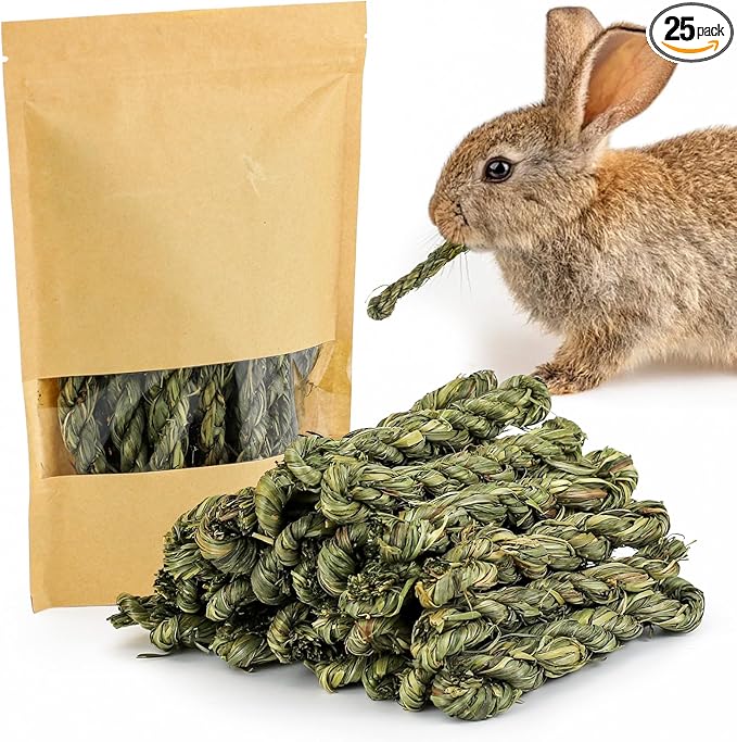 25pcs Rabbit Timothy Hay Toy for Bunny Small Animal Treats Natural Grass Stick Chew Toys Snacks Molar Teeth Grinding for Guinea Pigs Chinchillas