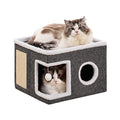 Cat Beds for Indoor Cats, Large Cat Cave with Fluffy Ball and Scratch Pad, Foldable Cat Scratch House with Hideaway Condo for Kitten,16x16x13inch,Grey