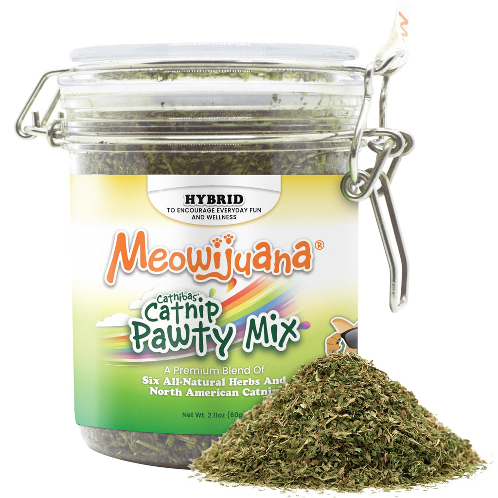 Meowijuana Catnibas Catnip Pawty Mix Jar | Premium Cat Nip for Cats with Silvervine, Passion Flower, Chamomile, Dandelion & Valerian Root | High