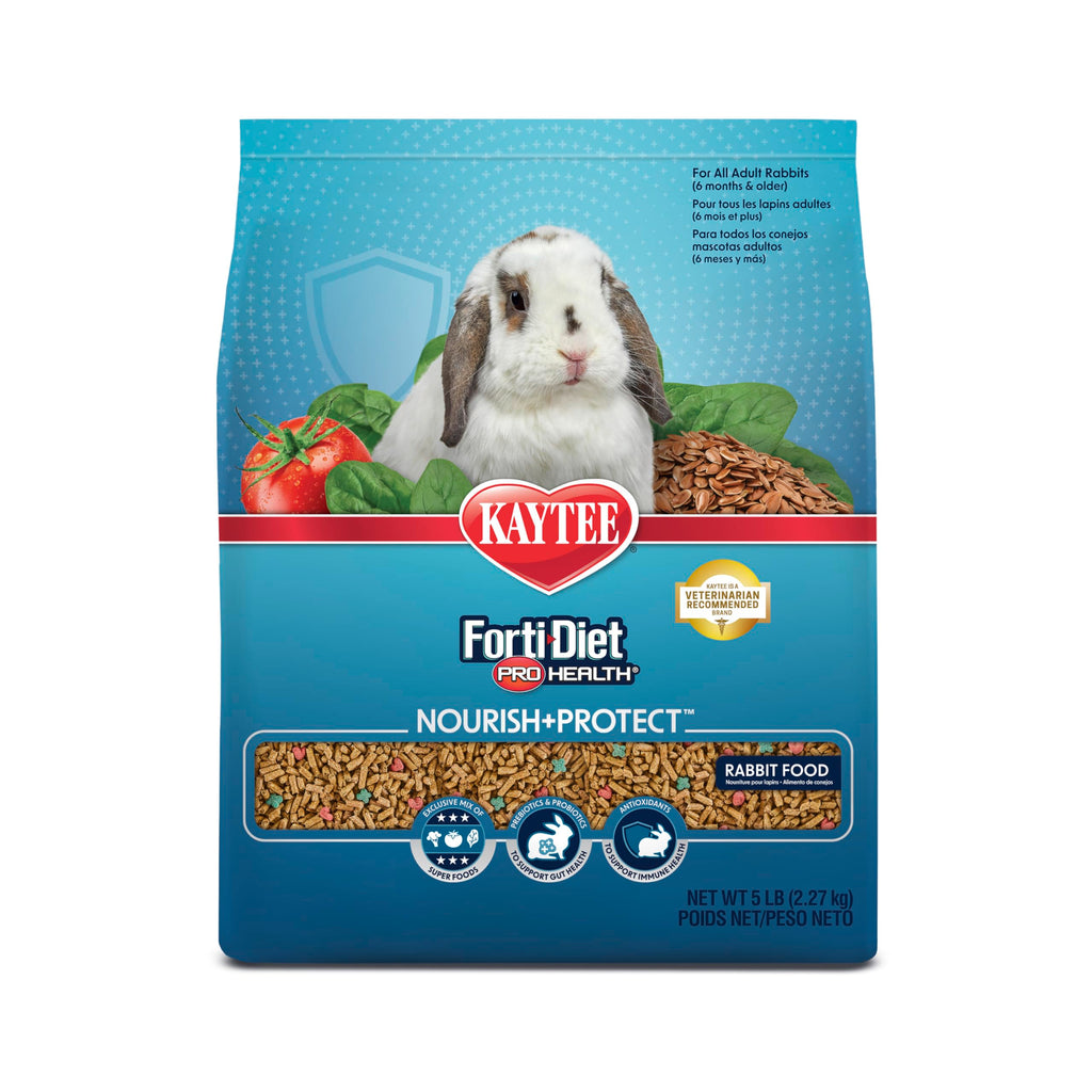 Kaytee Forti-Diet Pro Health Nourish+Protect Adult Rabbit Food, Comprehensive Nutrition Backed by Science, Digestive Health, Immune Support, 5 pounds