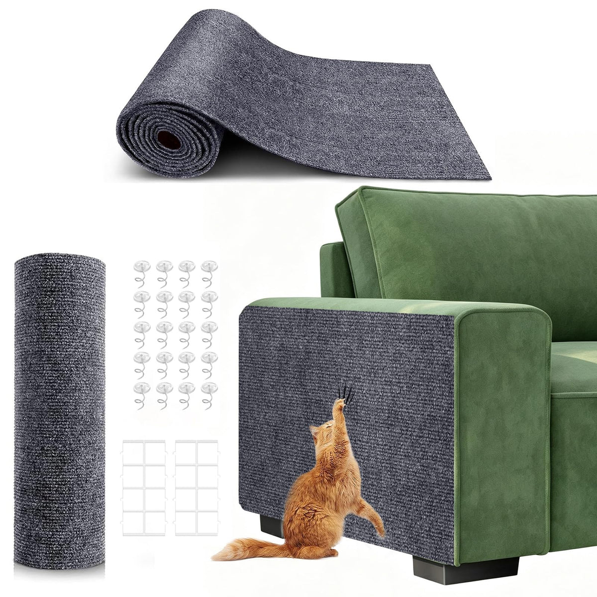 78.7"X15.8" Self-Adhesive Cat Scratching Mat - Durable Couch Protector from Cat Claws, DIY Furniture Protector from Cats Scratching, Sticky cat