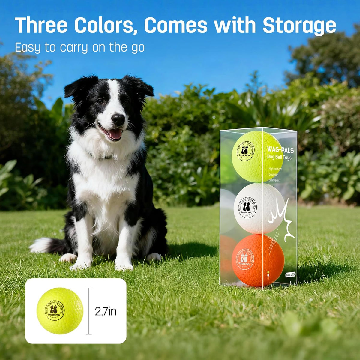Potaroma Dog Toy Balls – 3 Pack E-TPU Bouncy Pet Fetch Balls Floating Water Pool Toy for Chewers Small & Large Dogs, Indoor & Outdoor 2.8 Inch