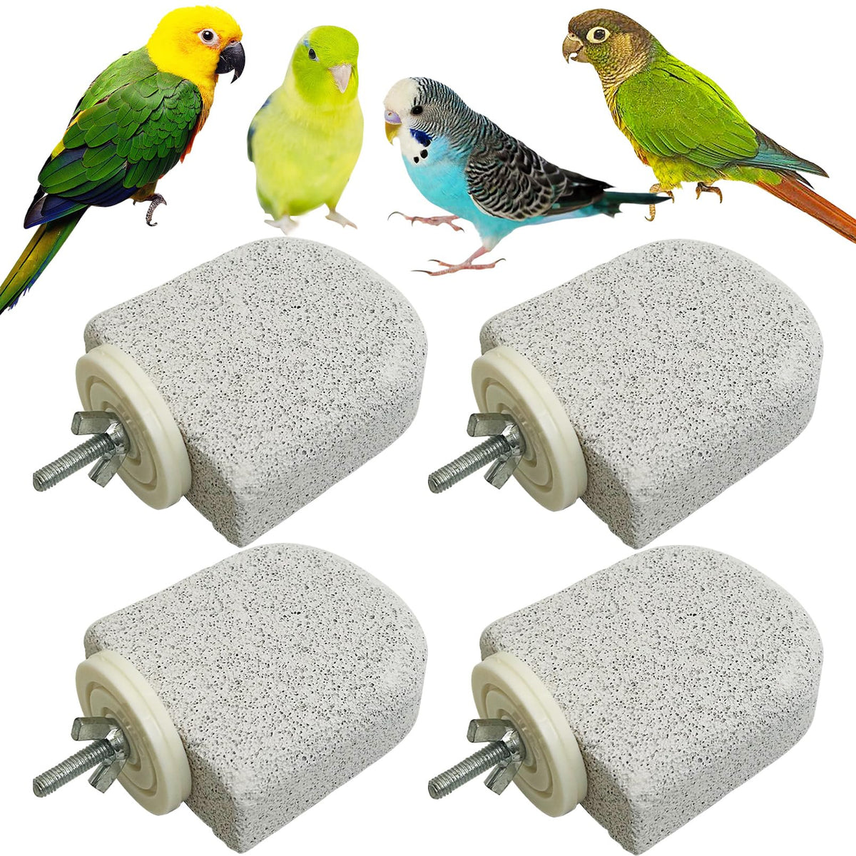 PINVNBY 4 PCS Bird Perch Stands Parrot Calcium Perch Beak Grinding Stone Foot Claws Trimmer Parakeet Platform Parrot Chewing Toys for Small Medium