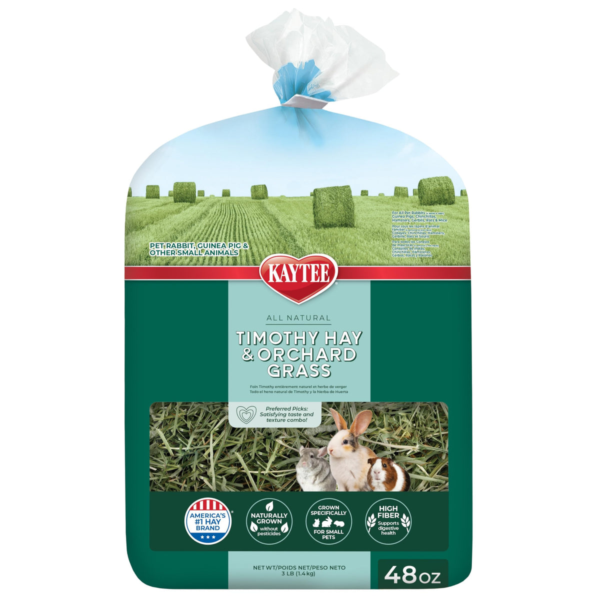 Kaytee Timothy Hay & Orchard Grass for Guinea Pigs, Rabbits & Other Small Animals, 48 oz