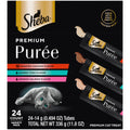 Sheba Premium Puree Cat Treats Lickable Roasted Chicken Flavor, Smoked Salmon Flavor, and Seared Tuna Flavor, 0.49 oz. Tubes, 24 Count