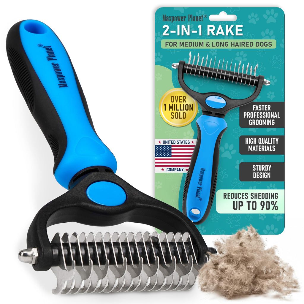 Maxpower Planet Original Pet Grooming Rake - Double-Sided Deshedding Dematting Tool, Undercoat Rake for Dogs & Cats, Extra-Wide Dog Grooming Brush
