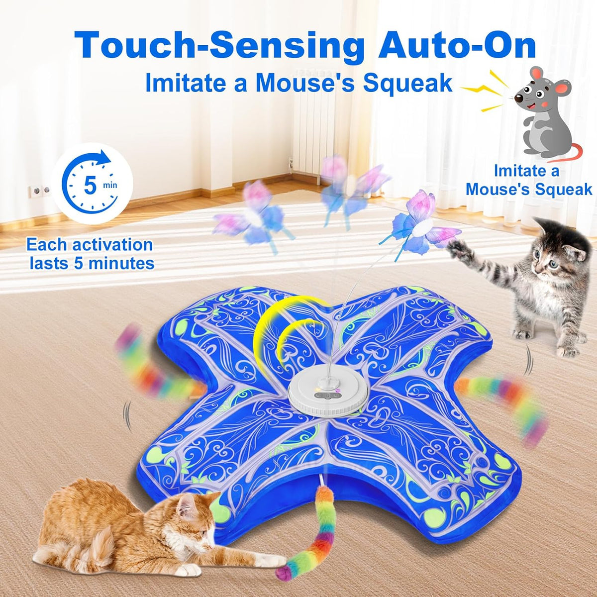 Interactive Cat Toys for Indoor Cats,[Newly Upgraded] Rechargeable Touch Activated Hide and Seek Kitten Toys for Bored Indoor Adult Cats with