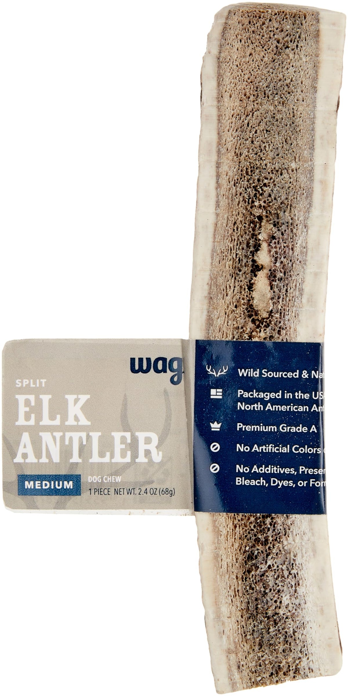 Brand - Wag Split Elk Antler, Naturally Shed, Long Lasting for Aggressive Chewers, Medium (Best for Dogs 15-30 lbs)