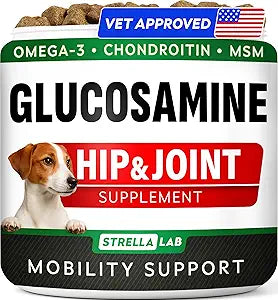 Glucosamine Treats for Dogs - Joint Supplement w/Omega-3 Fish Oil - Chondroitin, MSM - Advanced Mobility Chews - Joint Pain Relief - Hip & Joint Care