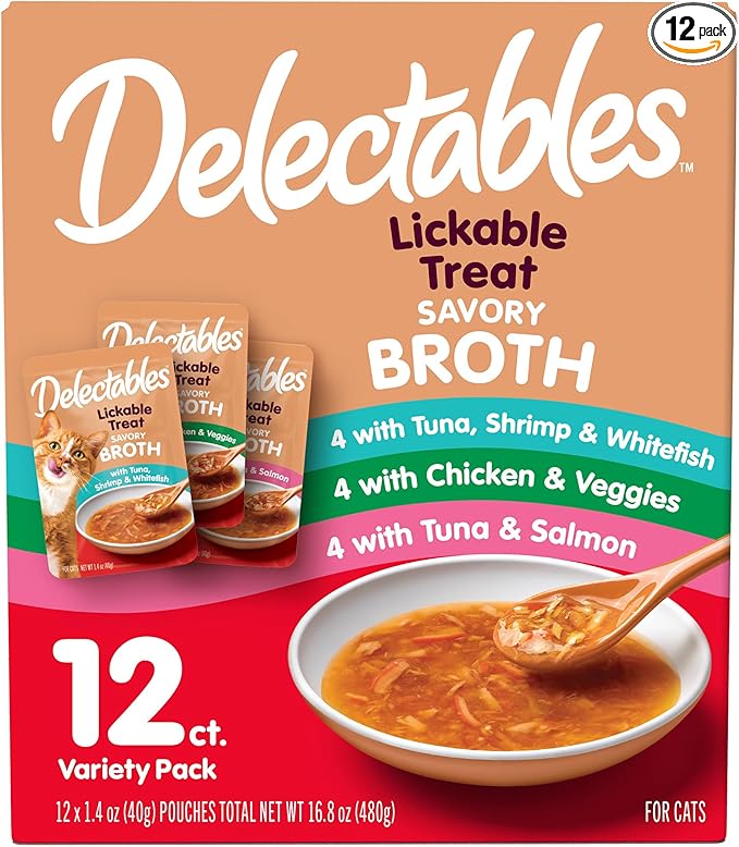 Delectables Savory Broths Lickable Wet Cat Treat Variety Pack, 12Count(Pack of 1)