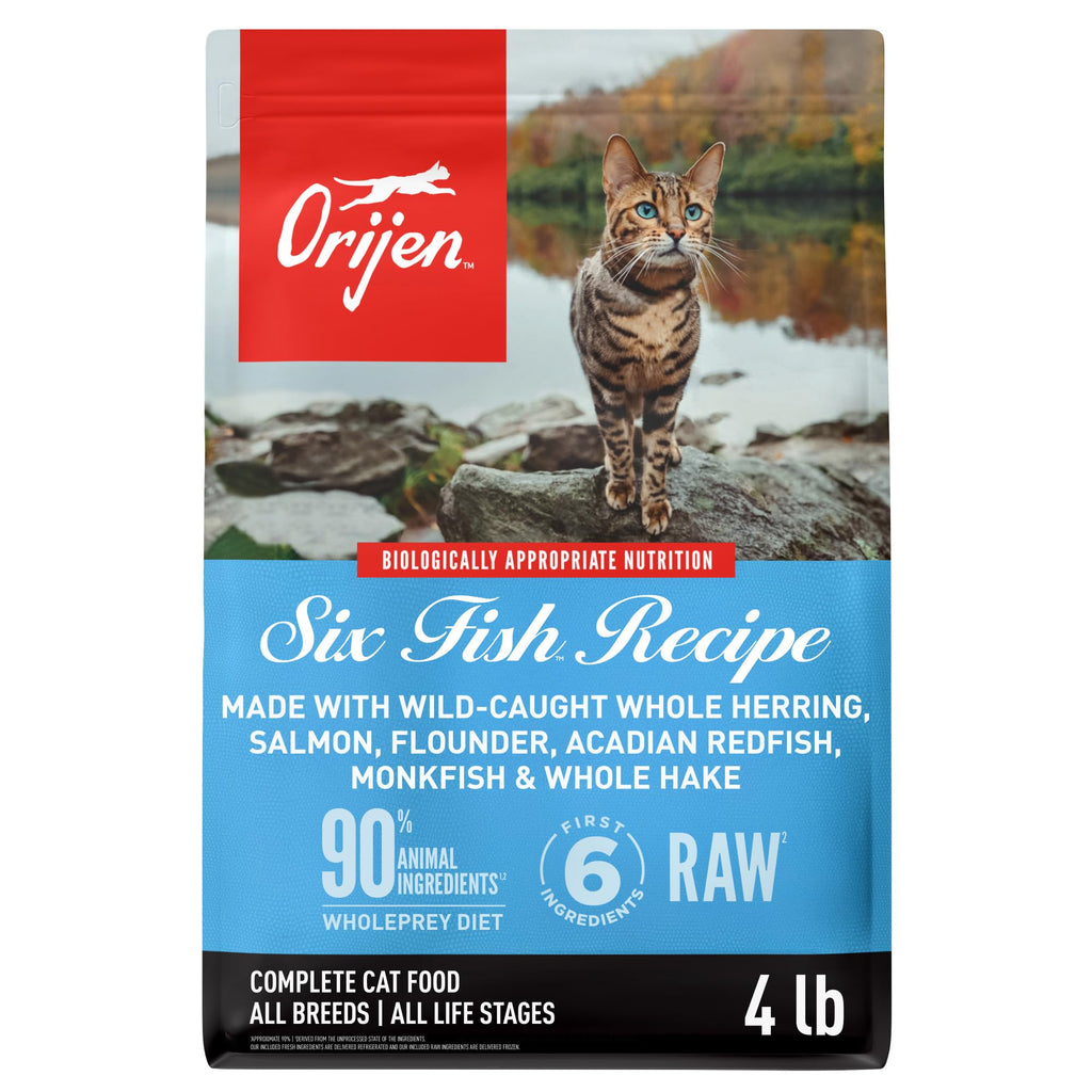 ORIJEN Grain Free High Protein Premium Dry Cat Food Six Fish Recipe 4lb Bag