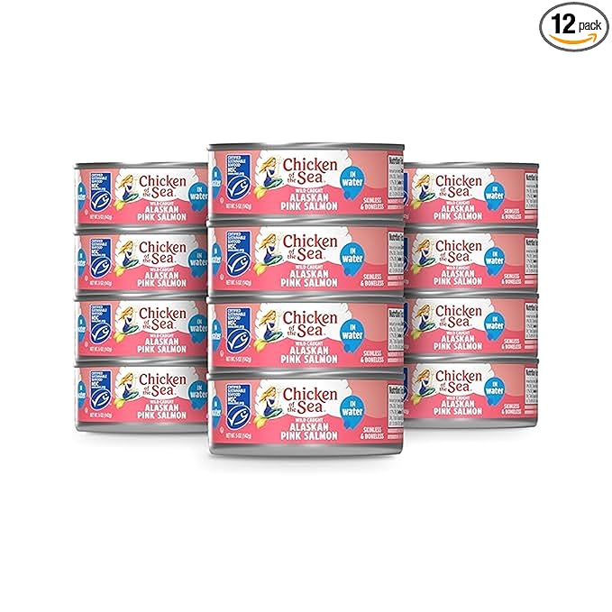 Chicken of the Sea Alaskan Pink Canned Salmon in Water, 5 Ounce Cans, 12-Count – High Protein Skinless & Boneless Wild Caught Salmon – Delicious Wild