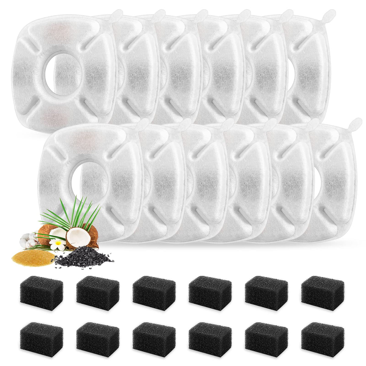 24 Pcs Cat Fountain Replacement Filters 12 Pack Cat Water Fountain Replacement Filters with 12 Pack Pre-Filter Sponges, Pet Fountain Filter Fit for