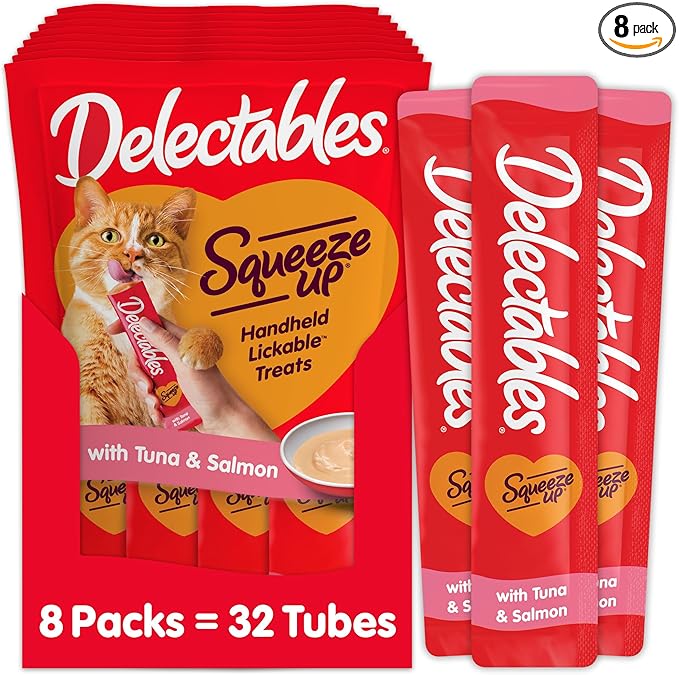 Delectables Squeeze Up Creamy Squeezable Puree, Lickable Wet Cat Treats, Grain Free, No Added Fillers, No By-Products, No Added Preservatives, 0.5