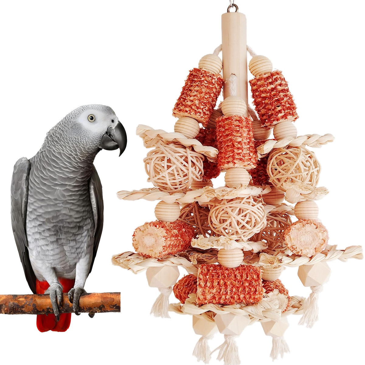 Bird Toys, Natural Corn Stick Parrot Toys Hanging in Bird Cages，for Small and Medium-Sized Macaws,African Grey,Cockatoos,Cockatiel,Sun Conure， Parrots