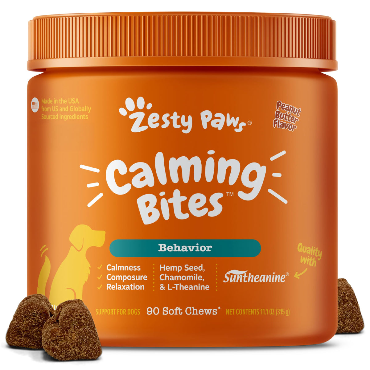 Zesty Paws Calming Chews for Dogs Composure & Relaxation for Everyday Stress & Separation Peanut Butter 90 Count