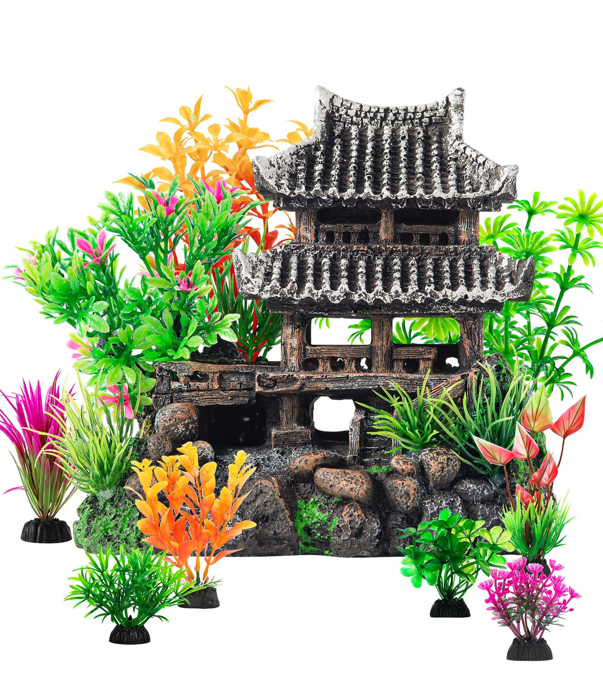 CousDUoBe 9Pcs Resin Castle Decorations Set，Realistic Fish Tank Castle with Eco-Friendly Design,Fish Tank Decorations Aquarium Accessories