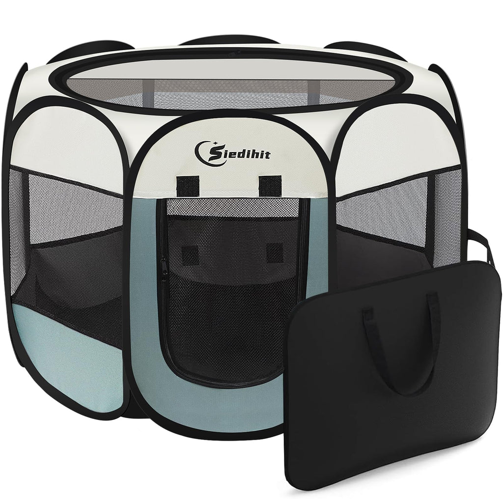Siedihit Dog Cat Playpen, Puppy Pet Playpen Indoor for Small Dog Crate Tent Cage Outdoor, Portable Pop Up Dogs Enclosure Kennel with Carrying Case