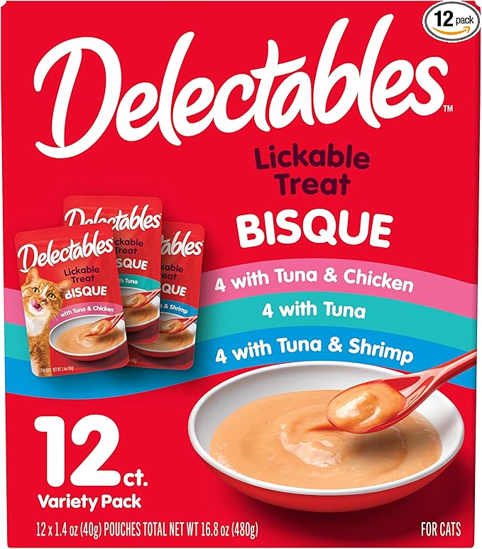 Delectables Bisque Lickable Wet Cat Treats - Chicken, Tuna & Shrimp, 12 count