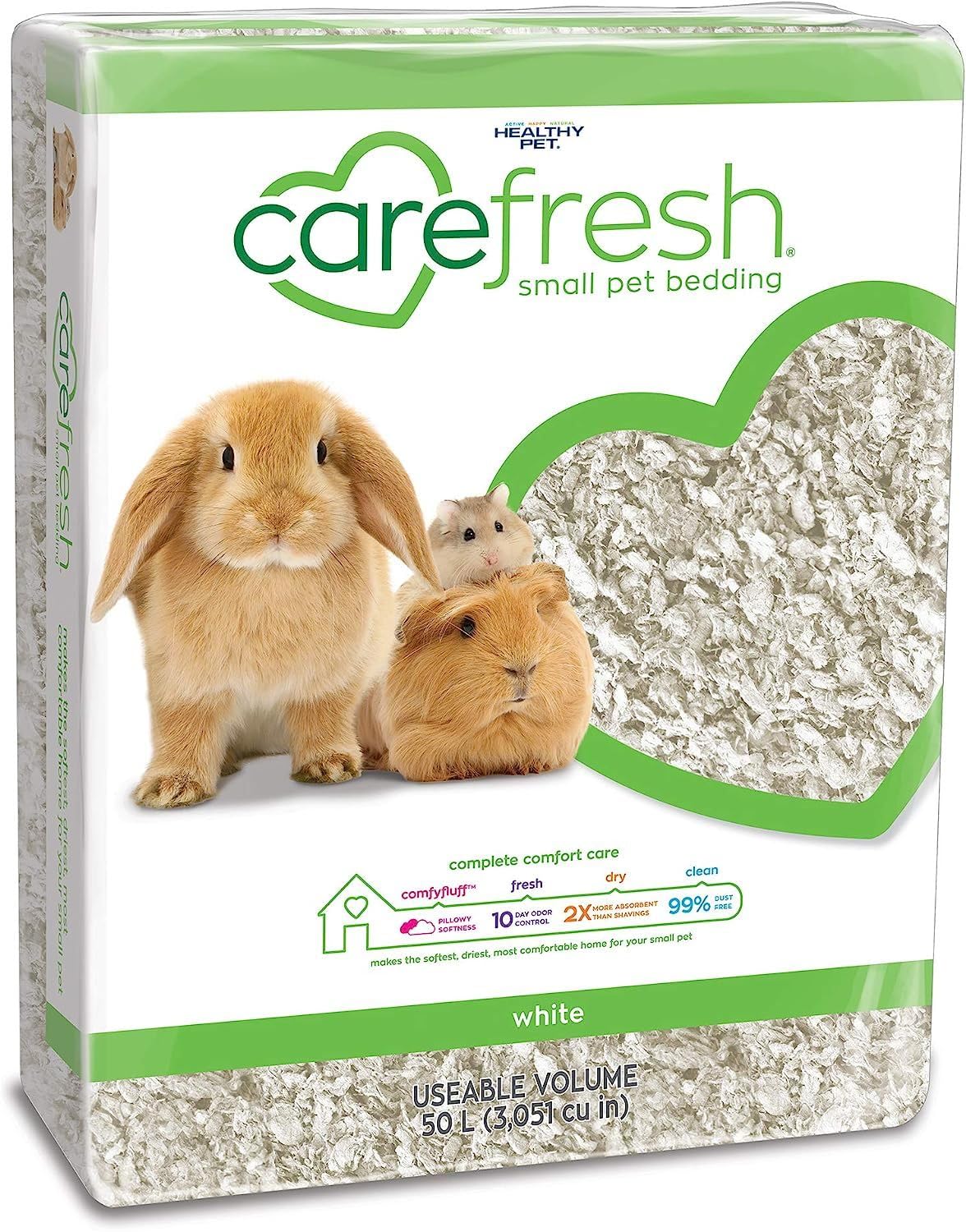 Carefresh 99% Dust-Free White Natural Paper Small Pet Bedding, Hamster Bedding, with Superior 10 Day Odor Control & Absorption, for Guinea Pigs